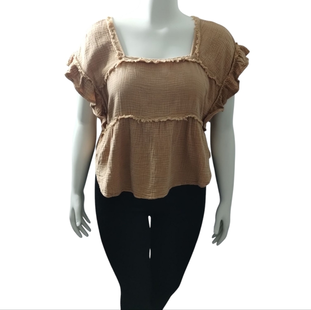 Blue B Collection Womens Distressed Cotton Gauze Ruffle Tiered Boho Grunge Top M
